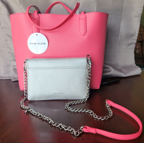 Tote & Crossbody Bag - Pink & Silver - Anne Klein - Picture 2 of 8